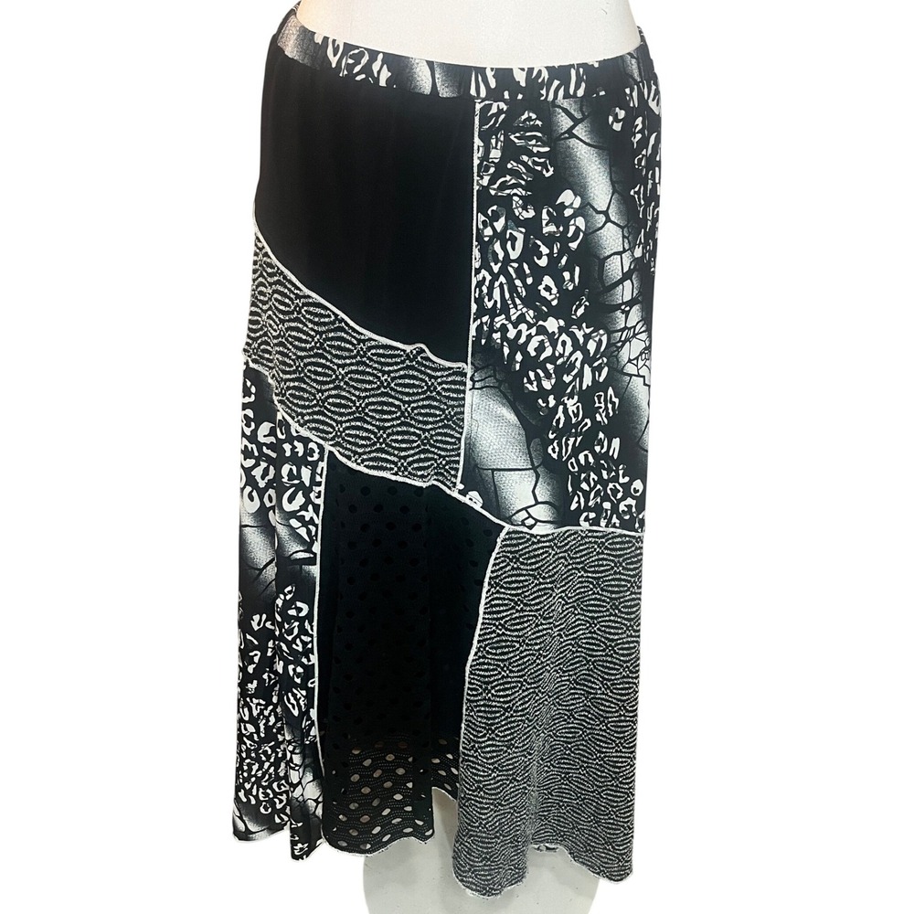 P. Luca Milano Womens Patchwork Maxi Skirt Black White Mixed Media Whimsy Size M